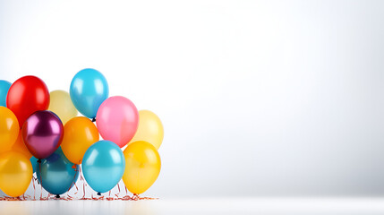 Colorful balloons isolated on white, banner, header, headline, panorama, copy space, Bunch of bright balloons and space for text against color background, Generative AI