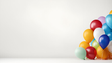 Colorful balloons isolated on white, banner, header, headline, panorama, copy space, Bunch of bright balloons and space for text against color background, Generative AI