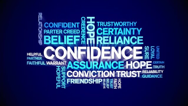Confidence animated tag word cloud;text design animation kinetic typography seamless loop.