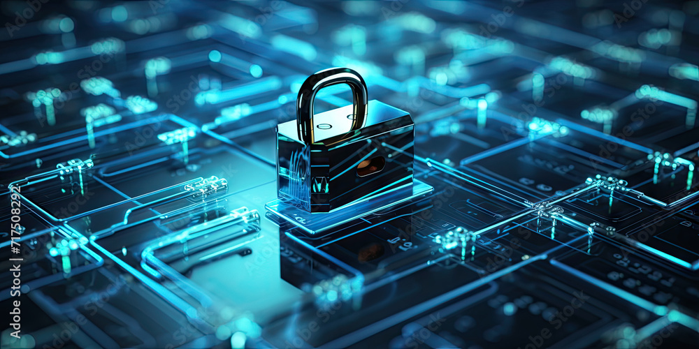 Poster internet security and data protection concept, blockchain and cybersecurity