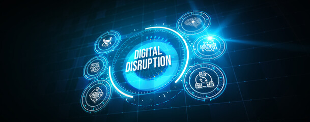 Digital disruption transformation innovation technology business internet concept. 3d illustration