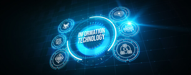 IT consultant presenting tag cloud about information technology. 3d illustration