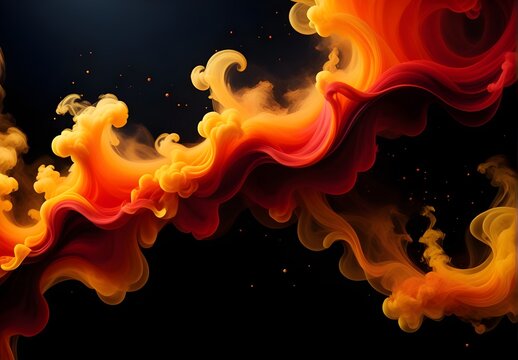 Chromatic beauty: a dark background illuminated by vivid smoke patterns of red and yellow.