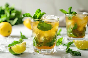 Traditional mint julep drink with lime and lemon