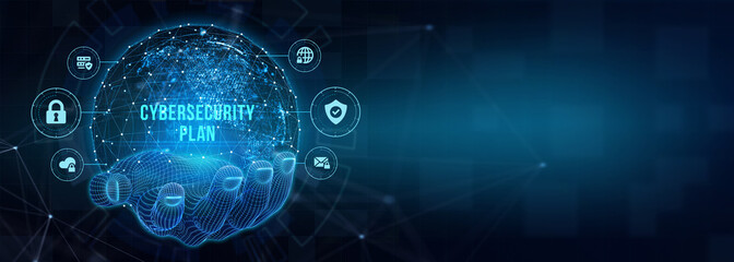 Cyber security data protection business technology privacy concept. CYBERSECURITY PLAN. 3d illustration
