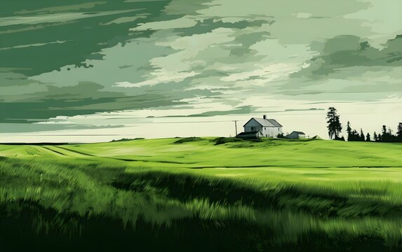 A very beautiful digital image of a green field landscape at home