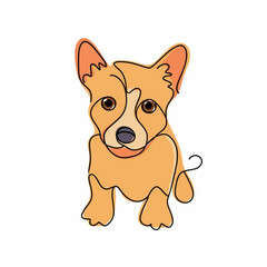 Cute Brown Puppy, in continuous line style, brown background