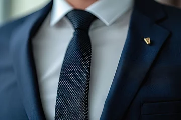 Fotobehang Closeup of lapel pin on men s tailored suit for corporate meeting © The Big L