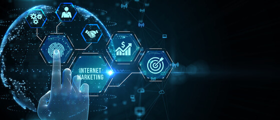Internet marketing digital online advertising automation. Business, Technology, Internet and network concept. 3d illustration - obrazy, fototapety, plakaty