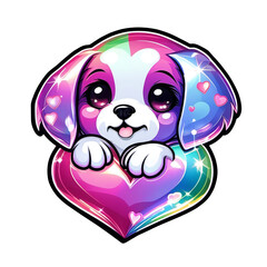 Obraz premium holographic sticker on a transparent background. cute puppies
