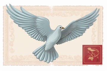 Illustration of postal dove with engraved letter on a transparent background. Generative AI