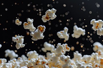 Popcorn flying against black backdrop