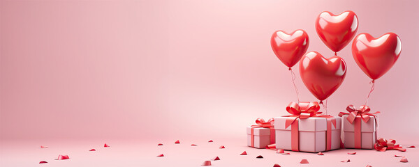 Heart-Shaped Gift Box with Red Balloons