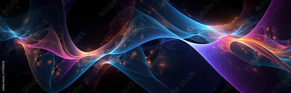 Poster a visually captivating scene featuring high-speed neon wave lines in pink and blue, contributing to 