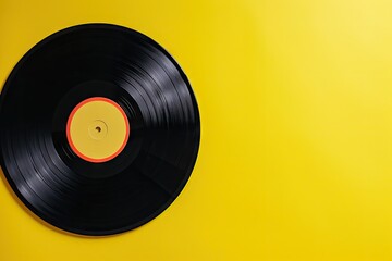 Vintage vinyl record on yellow background