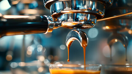 Fototapeta na wymiar It is a photograph of espresso extraction. I put it in a wonderful photo with the moment of extracting espresso. Generative AI illustration 