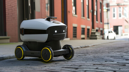 automated delivery robot vehicle navigating the city streets
