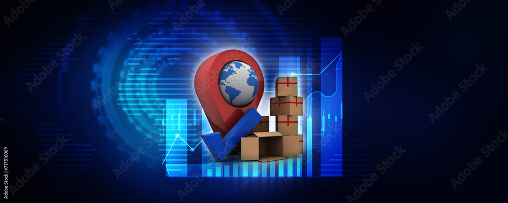 Poster 3d rendering red map pointer in card box