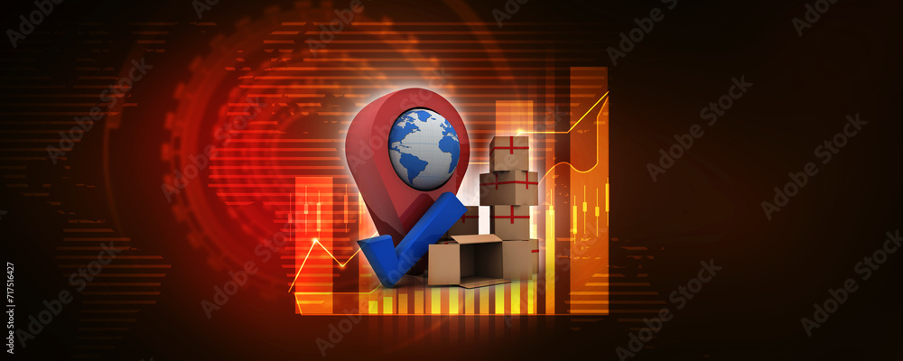 Poster 3d rendering red map pointer in card box
