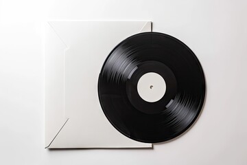 White case for vinyl record in mockup envelope Vintage music album sleeve with classic analog sound of black disk in old technology Content ready flat isolated