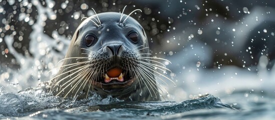 Lake Baikal's endemic seal, known as the Baikal seal or Nerpa, engaging in ball play.
