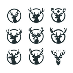 NINE LOGO SET OF DEER VECTOR