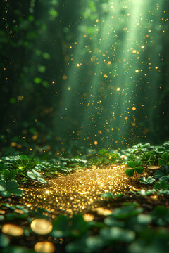 A Path Through Enchanted Forest Glitter. AI Generative.