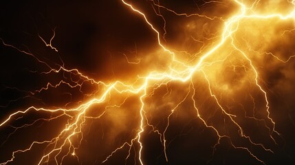 Gold Flash of Lightning on Dark Background. Electric, Energy, Storm, Power, Thunder
