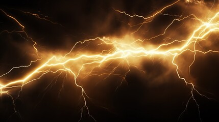 Gold Flash of Lightning on Dark Background. Electric, Energy, Storm, Power, Thunder
