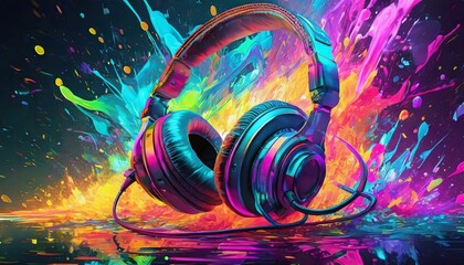 Chromatic Harmony: Explore Music in Style with Neon-Infused Headphones"