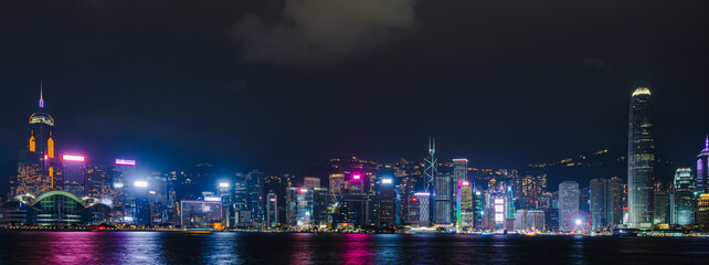 Cityscape night view of HongKong Skyline and Victoria Habour