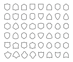 Shield icon set in vintage style. Protect shield security line icons. Badge quality symbol, sign, logo or emblem. Vector illustration