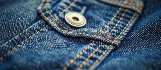 Close-up of blue jeans showing the texture of cotton fabric, seams, clasps, buttons, and rivets.
