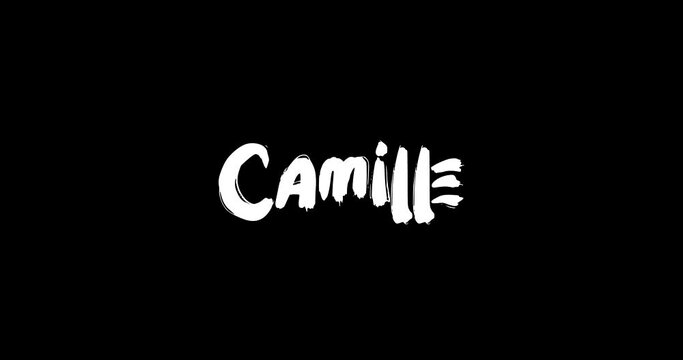 Camille Women Name in Grunge Dissolve Transition Effect of Animated Bold Text Typography on Black Background