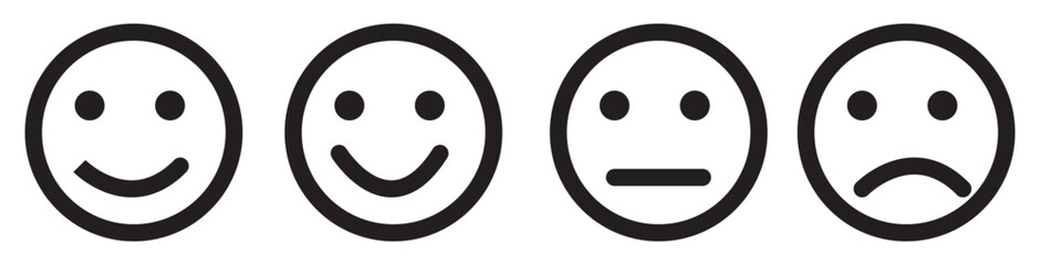Collection of emoticons. Collection of emoji faces. Flat style emoji. Happy and sad emoji. thin line icon emoticon. Smiling face line - stock vector. - obrazy, fototapety, plakaty