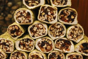 Assortment of Turkish delight at market