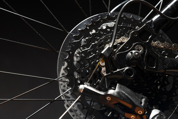 Obraz premium New bicycle chain part close up on black background