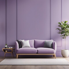 modern purple living room with sofa, generative ai
