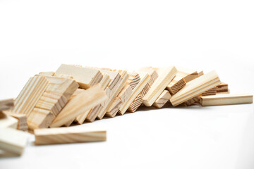 Closeup view of the tower of the wooden block falling