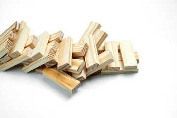 Closeup view of the tower of the wooden block falling