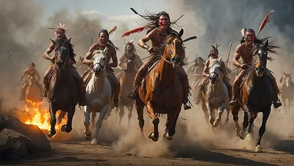 Fotobehang Indian Charge Horse Attack Native American  © Xtremest