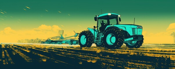 a farm tractor in the field reflects the technological advancements in contemporary farming practices..