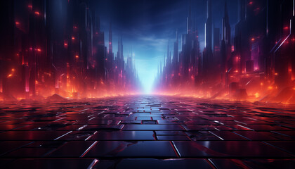 technological cyberspace background with glowing lights