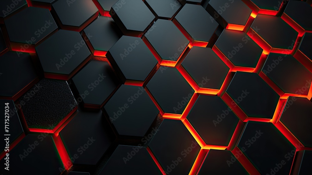 Poster a stylish modern background adorned with hexagons in shades of grey and red, offering a visually app