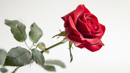 single red rose isolated on white background
