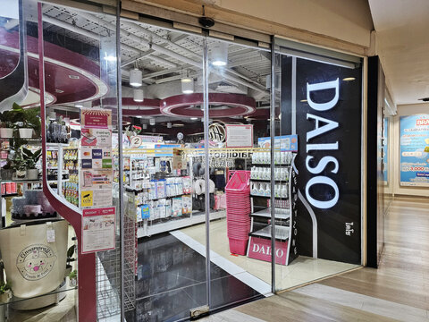 BANGKOK, THAILAND - JANUARY 18, 2024: Daiso sign. Daiso Industries Co., Ltd. is a franchise of 100-yen shops founded in Japan. It is famous in Thailand.