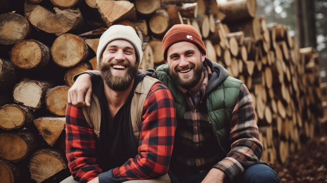 Bearded people. Group of Lumberjack close up portrait