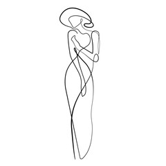 Elegant Female Silhouette Continuous One Line Drawing. Abstract Woman Figure Minimal Trendy Illustration. Woman Body Black Sketch on White. Abstract Home Decor, Wall Art. Vector EPS 10