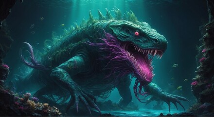 In the dimly lit depths of the ocean, a peculiar creature emerges - a retrograde weird luminous leviathan.