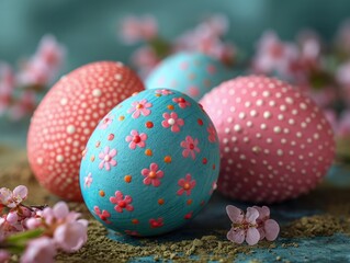 Fototapeta na wymiar Decorated Easter Eggs Pink and Blue Style
